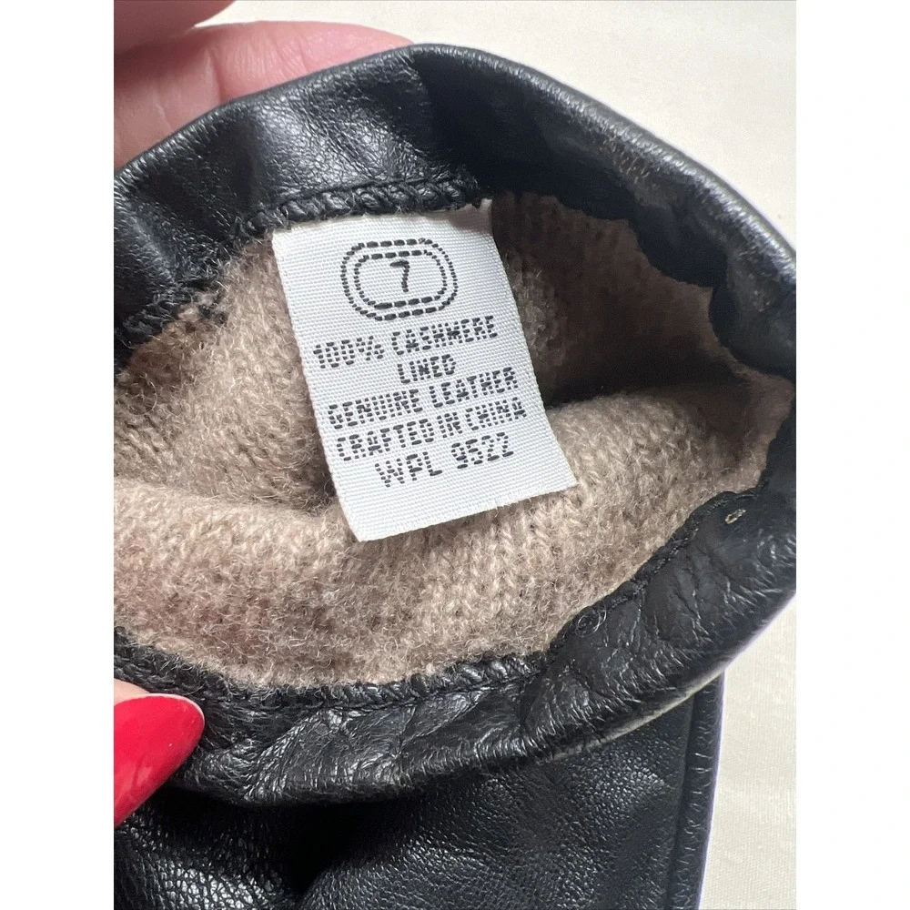 vintage black leather Gloves 100% Cashmere Lining size 7 ‎ gloves ladies